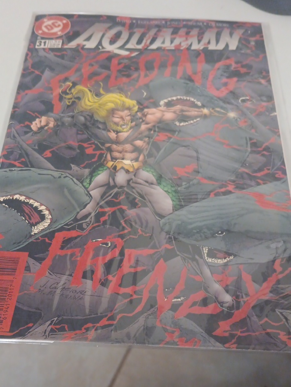 DC Aquaman Comic Cover with Red and Gray Tones In Sleeve